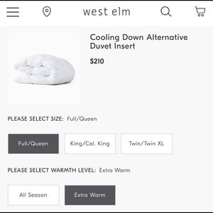 West Elm Queen Down Alternative Duvet Insert